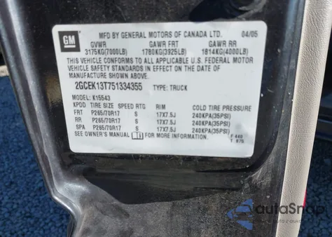 2005 Chevrolet Silverado 1500 Z71 from USA, damaged, VIN 2GCEK13T751334355